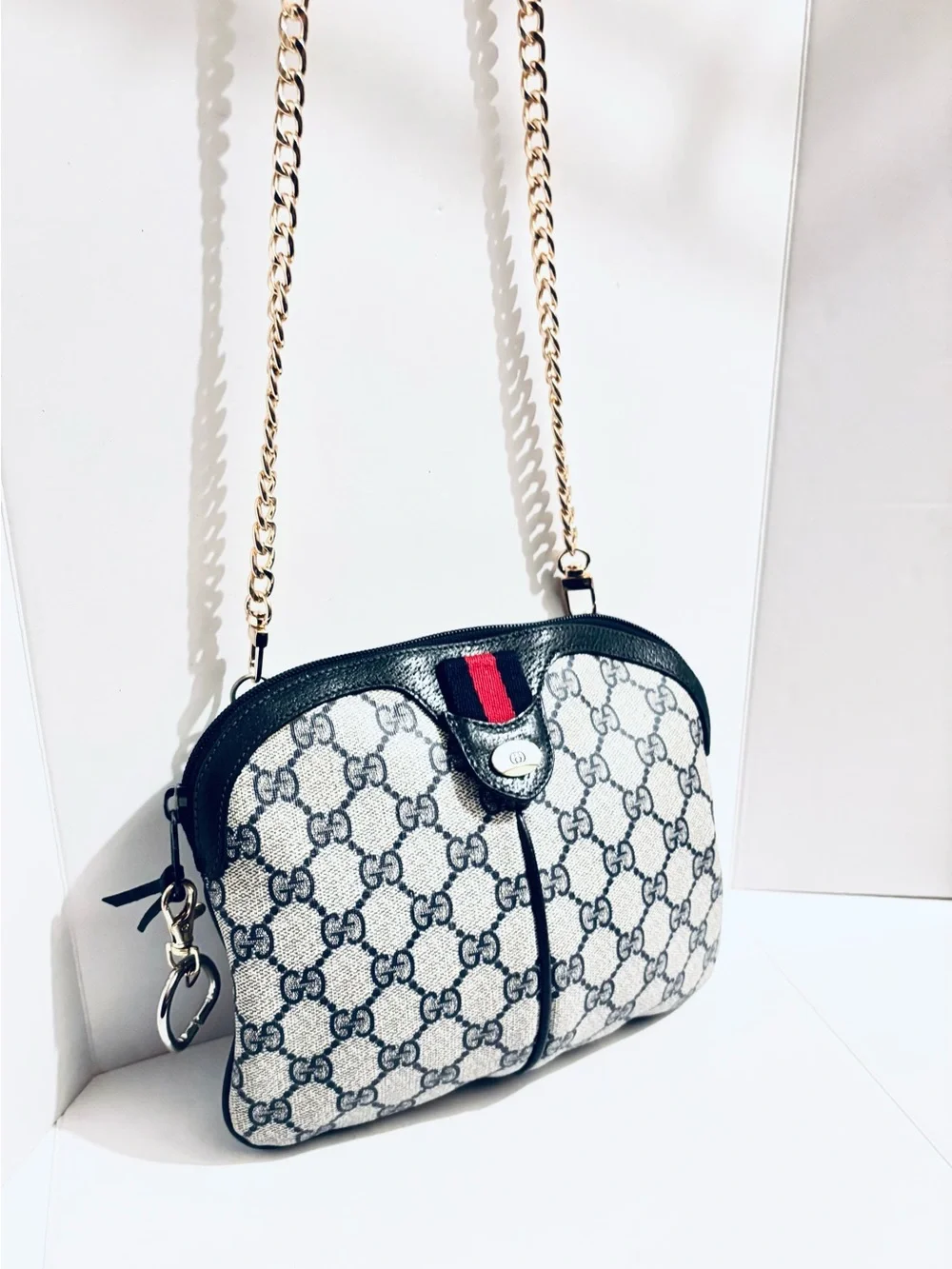 Gucci Crossbody Bag with Red Stripe and Gold Chain